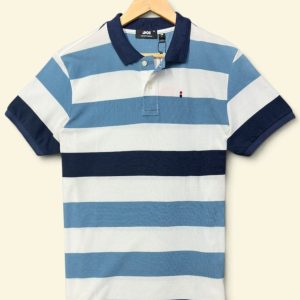 White & Dusty Blue Stripe Classic Polo